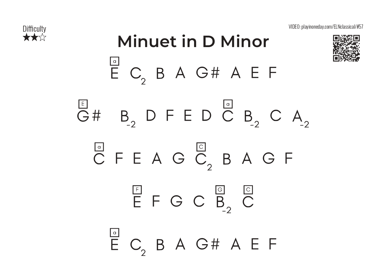 Minuet in D Minor letter notes song